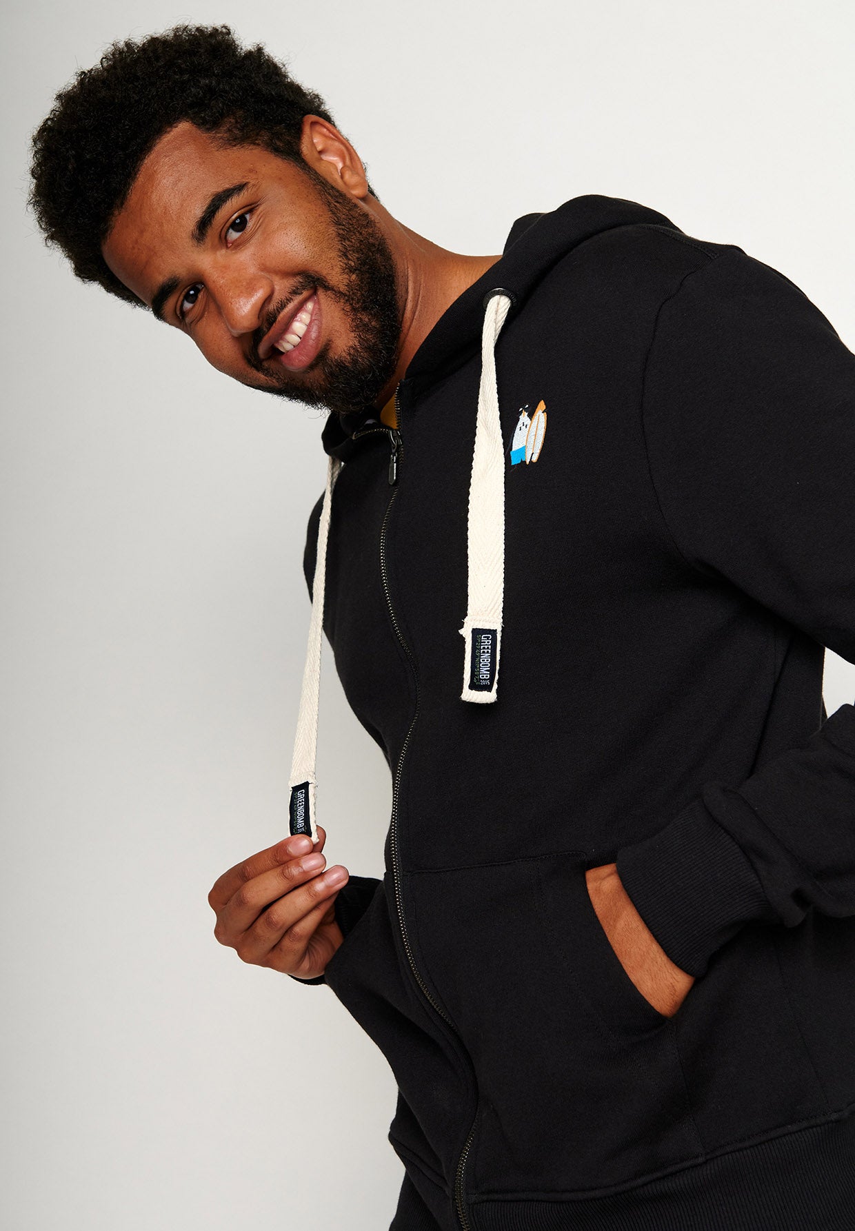 Black: Entspannte Zipjacke aus Bio-Baumwolle für Herren [4344]