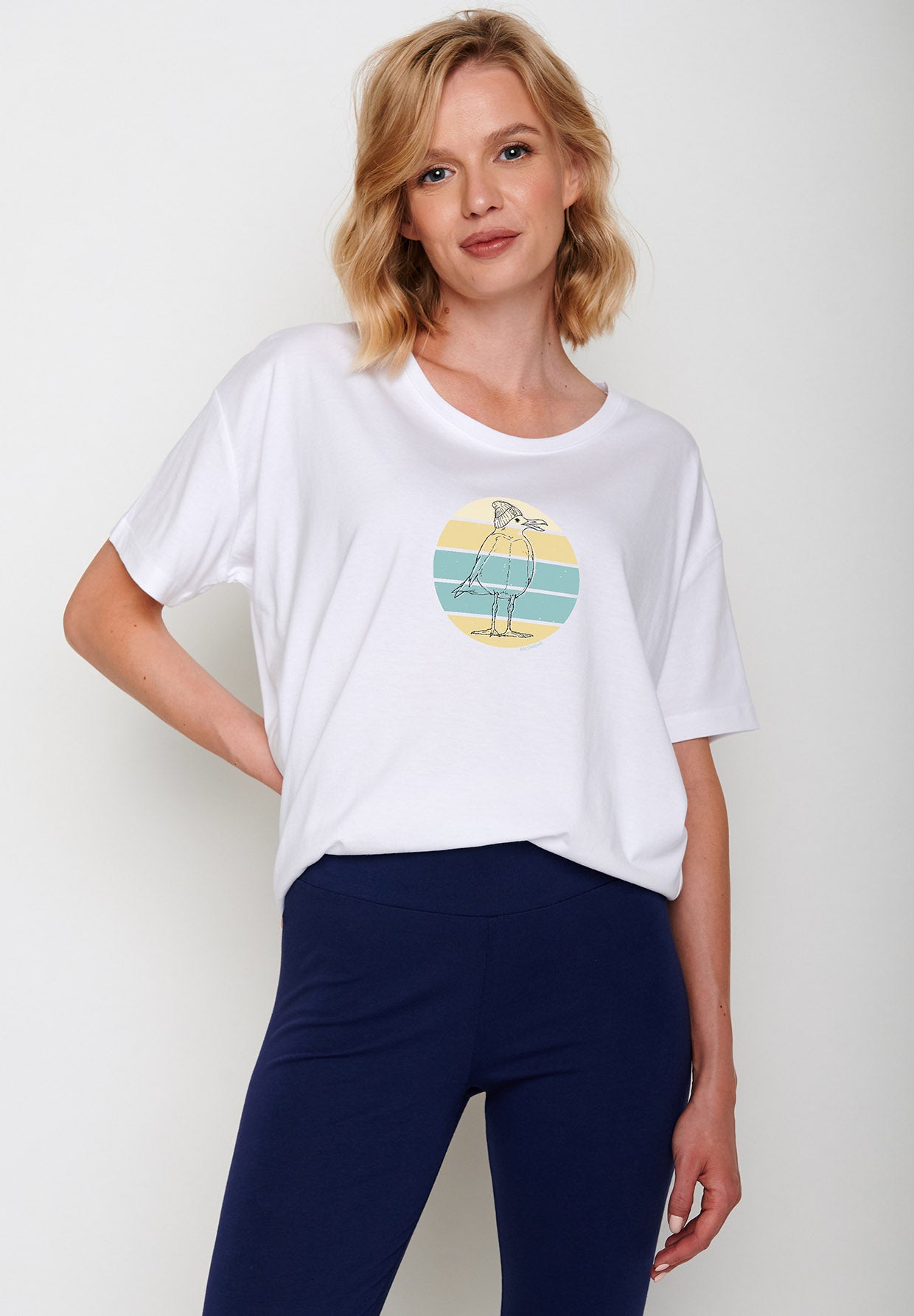 Weiß:  Lässiges T-Shirt aus Bio-Baumwoll Mix für Damen [5470]
