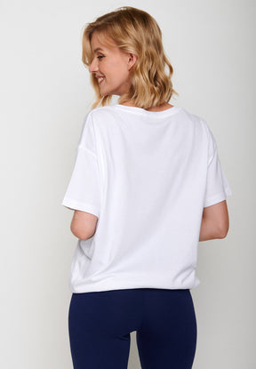 Weiß:  Lässiges T-Shirt aus Bio-Baumwoll Mix für Damen [5473]