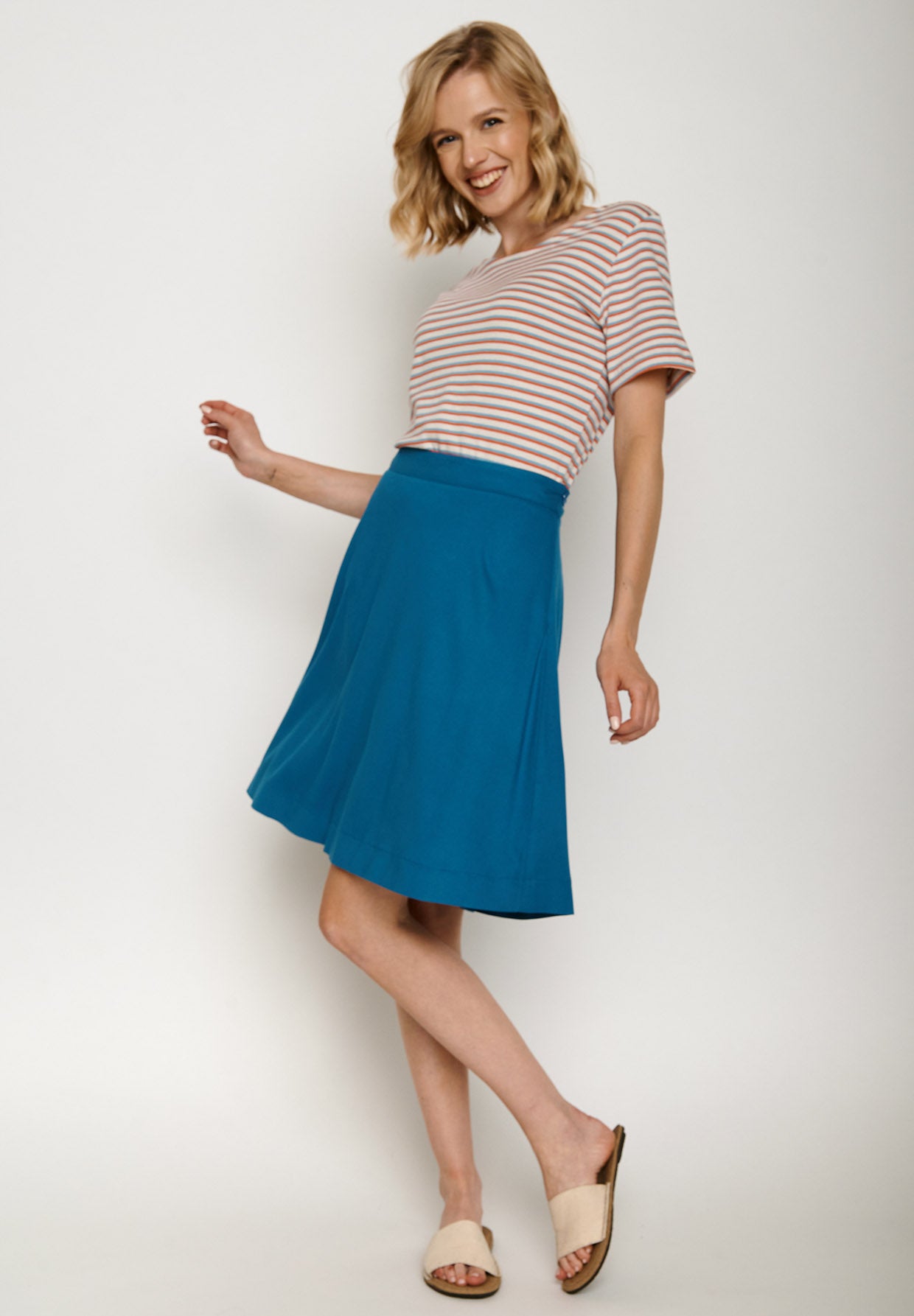 Blau:  Eleganter Rock aus LENZING™ ECOVERO™ Mix für Damen [5571]