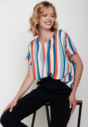 Sand: Lässiges T-Shirt aus Viskose (LENZING™ ECOVERO™) Mix für Damen [5613]