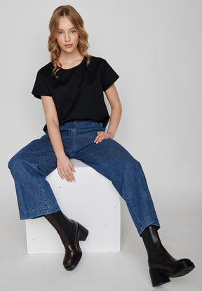 Black: Lässiges T-Shirt aus Viskose (LENZING™ ECOVERO™) Mix für Damen [5624]