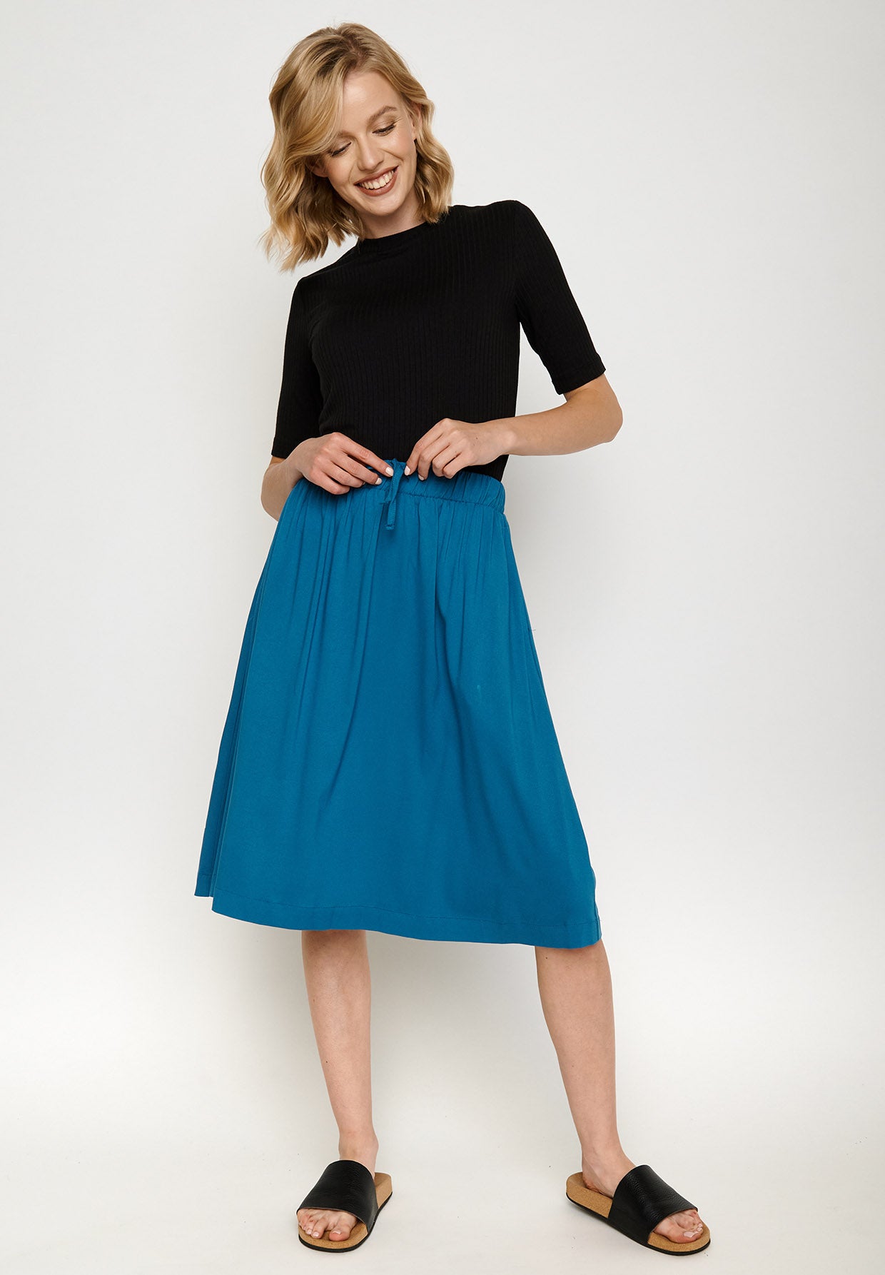 Blau:  Eleganter Rock aus LENZING™ TENCEL™ für Damen [5656]