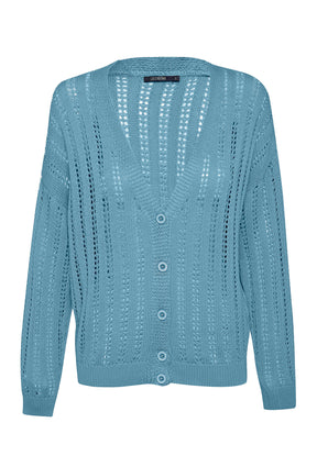 Island Blue: Gemütliche Strickjacke aus Bio-Baumwolle für Damen [5739]