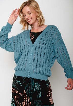 Island Blue: Gemütliche Strickjacke aus Bio-Baumwolle für Damen [5743]