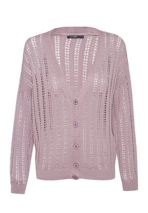 Dusty Lilac: Gemütliche Strickjacke aus Bio-Baumwolle für Damen [5748]
