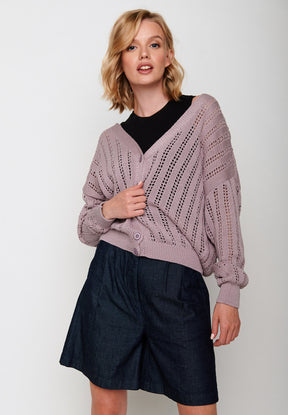 Dusty Lilac: Gemütliche Strickjacke aus Bio-Baumwolle für Damen [5751]