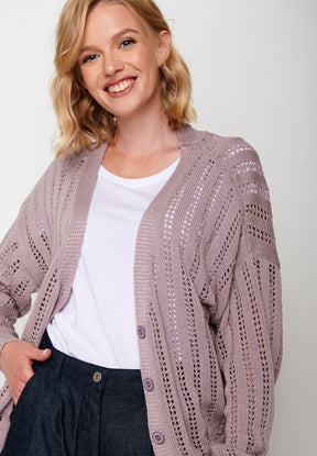 Dusty Lilac: Gemütliche Strickjacke aus Bio-Baumwolle für Damen [5752]
