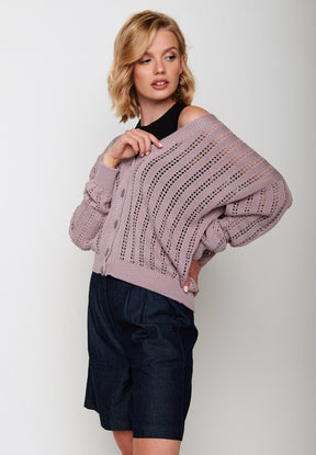 Dusty Lilac: Gemütliche Strickjacke aus Bio-Baumwolle für Damen [5754]