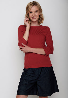 Scarlet Red: Sportliches Longsleeve aus LENZING™ TENCEL™ Mix für Damen [5887]