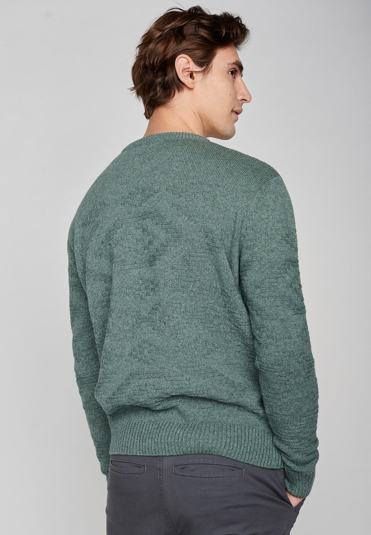 Blauer Eleganter Strickpullover aus Wolle und Bio-Baumwole für Herren (8)