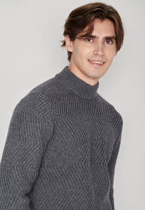 Grauer Gemütlicher Strickpullover aus Woll Mix für Herren (3)