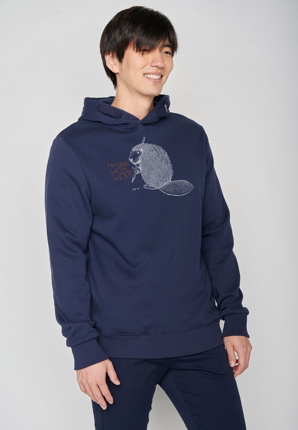 Navy: Kuschliger Hoodie aus Bio-Baumwolle für Herren [6468]