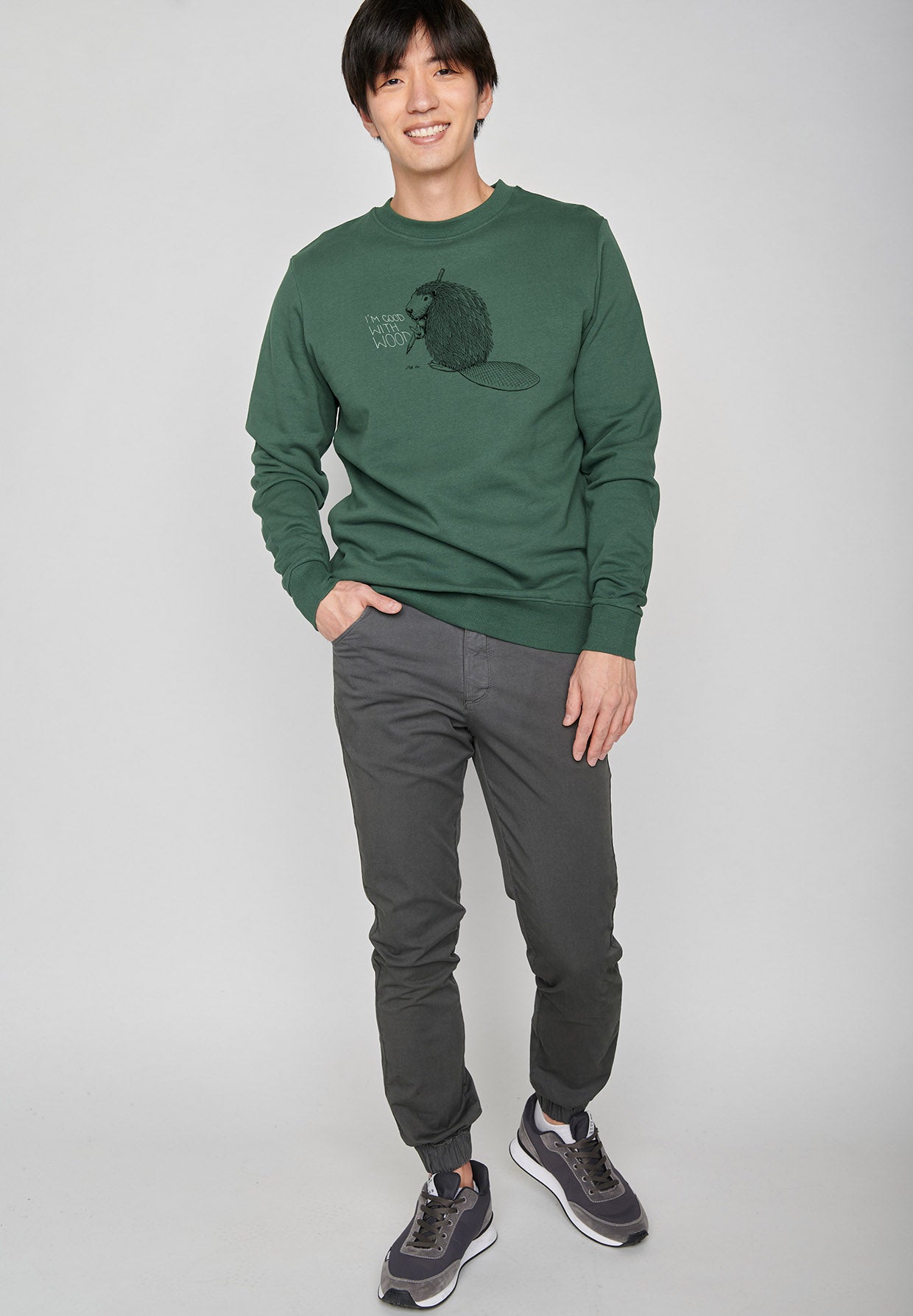 Bottle Green: Gemütliches Sweatshirt aus Bio-Baumwolle für Herren [6472]