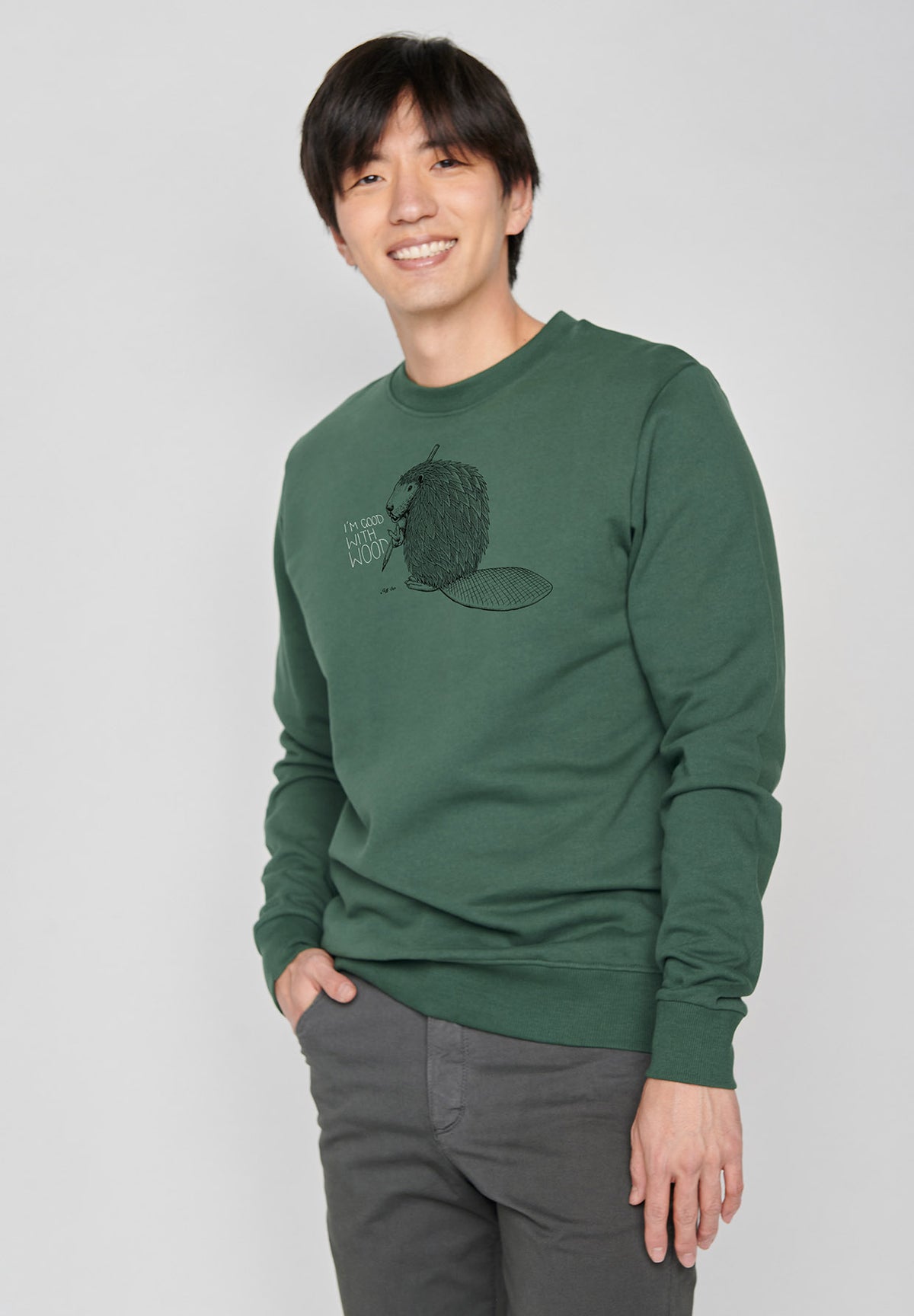 Bottle Green: Gemütliches Sweatshirt aus Bio-Baumwolle für Herren [6473]