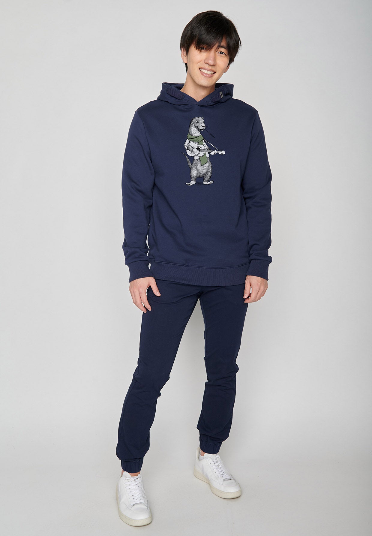 Navy: Kuschliger Hoodie aus Bio-Baumwolle für Herren [6552]