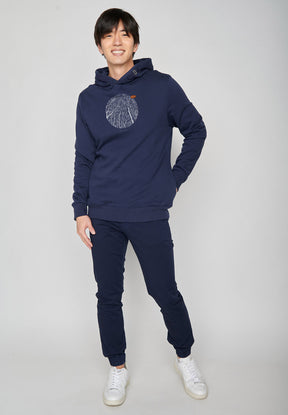 Navy: Kuschliger Hoodie aus Bio-Baumwolle für Herren [6889]