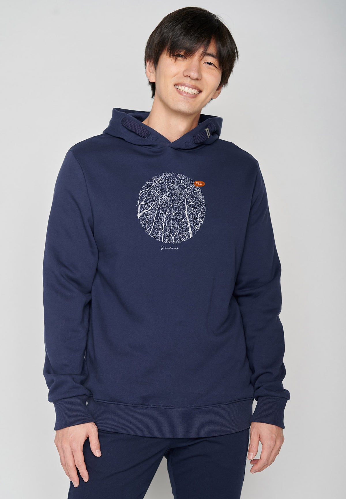 Navy: Kuschliger Hoodie aus Bio-Baumwolle für Herren [6890]