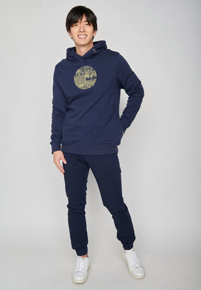 Navy: Kuschliger Hoodie aus Bio-Baumwolle für Herren [6971]
