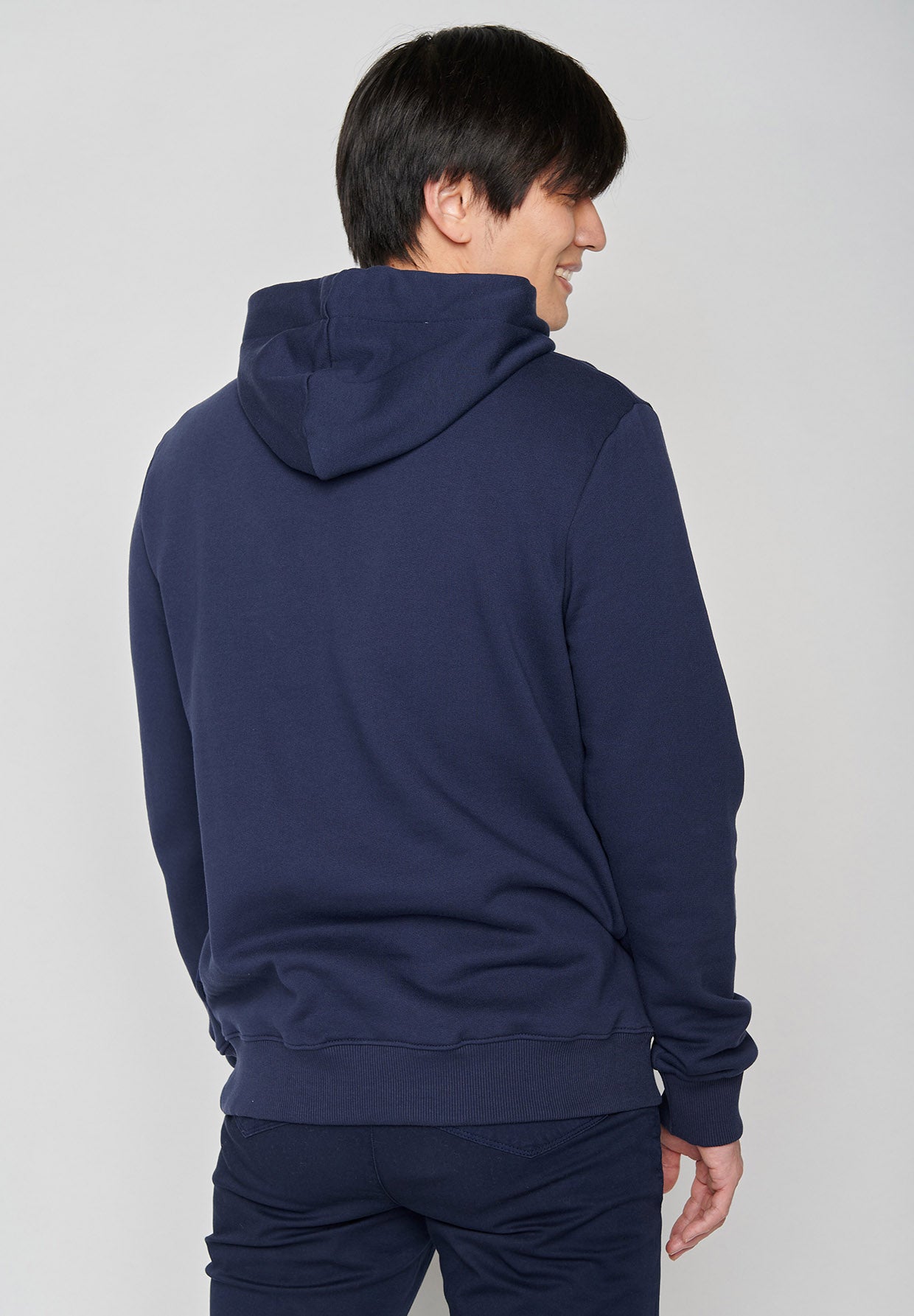 Navy: Kuschliger Hoodie aus Bio-Baumwolle für Herren [6975]