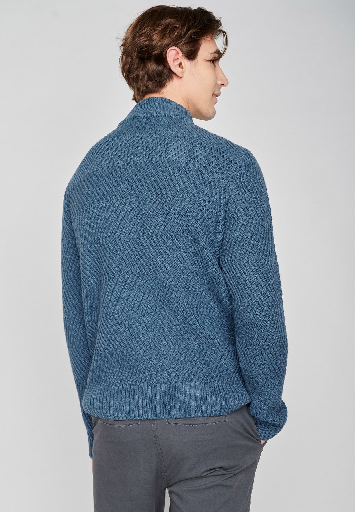 Grauer Gemütlicher Strickpullover aus Woll Mix für Herren (13)