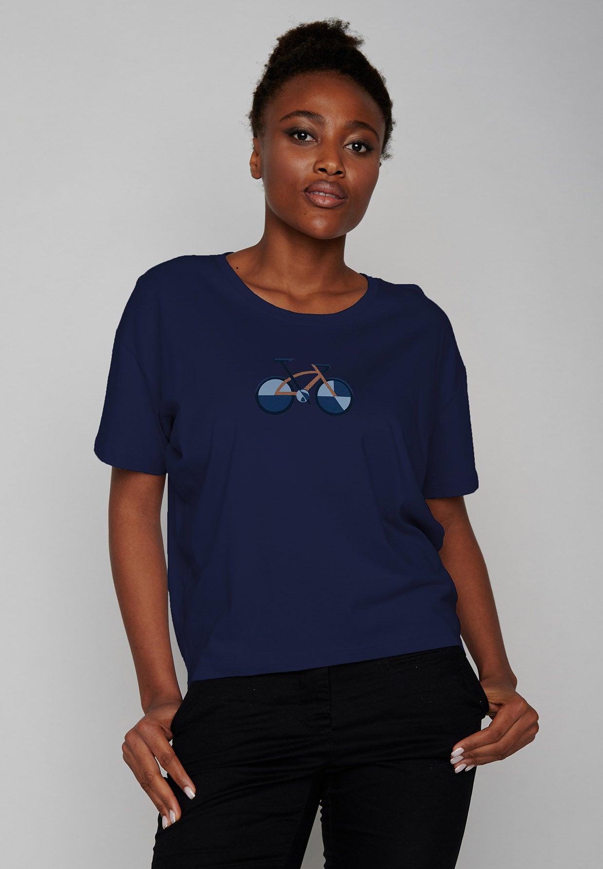 Navy: Lässiges T-Shirt aus Bio-Baumwoll-Mix für Damen [7466]