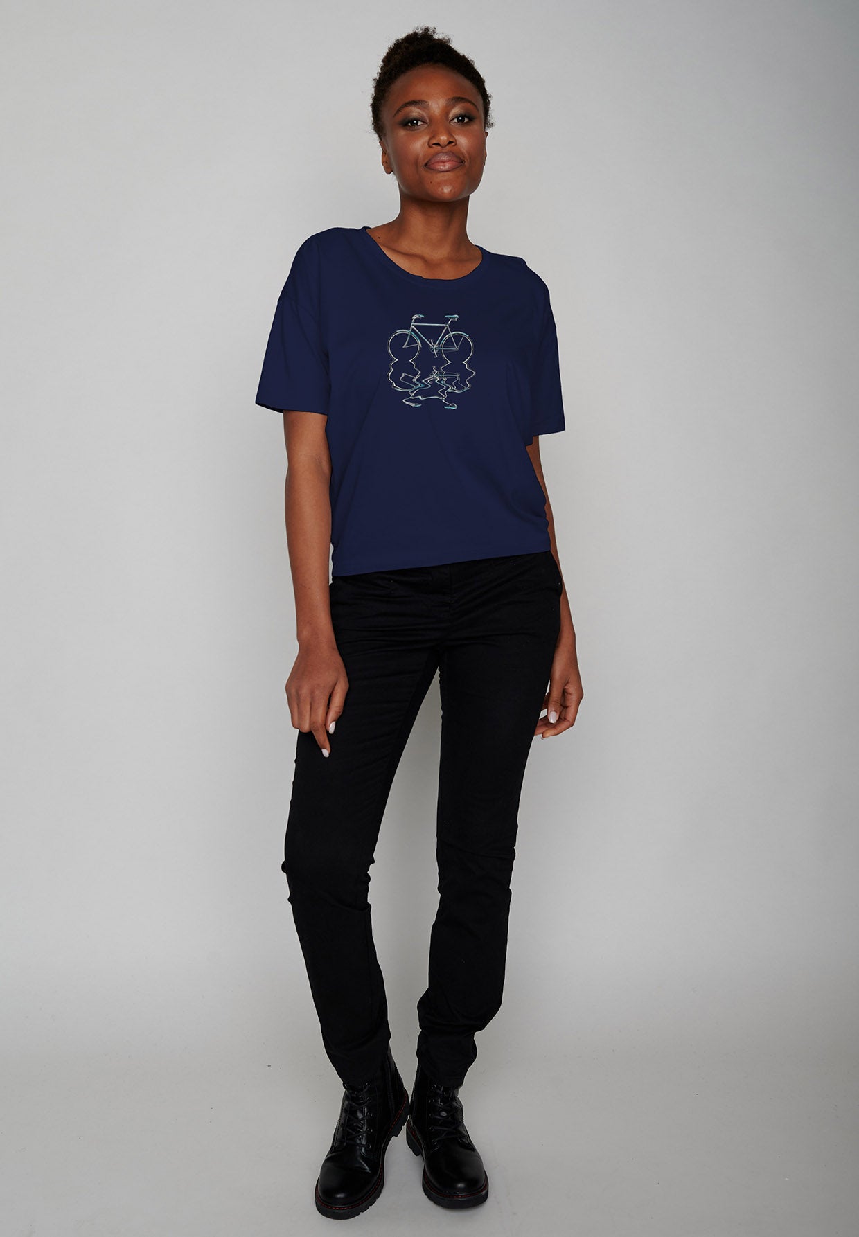 Navy: Lässiges T-Shirt aus Bio-Baumwoll-Mix für Damen [7566]