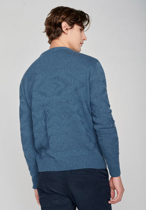 Blauer Eleganter Strickpullover aus Wolle und Bio-Baumwole für Herren (2)