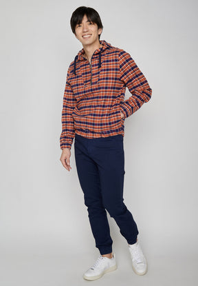 Burned Orange Check: Lässiger Half-Zip aus Bio-Baumwolle für Herren [7926]