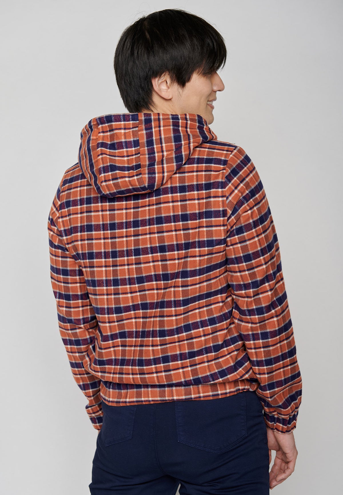 Burned Orange Check: Lässiger Half-Zip aus Bio-Baumwolle für Herren [7930]