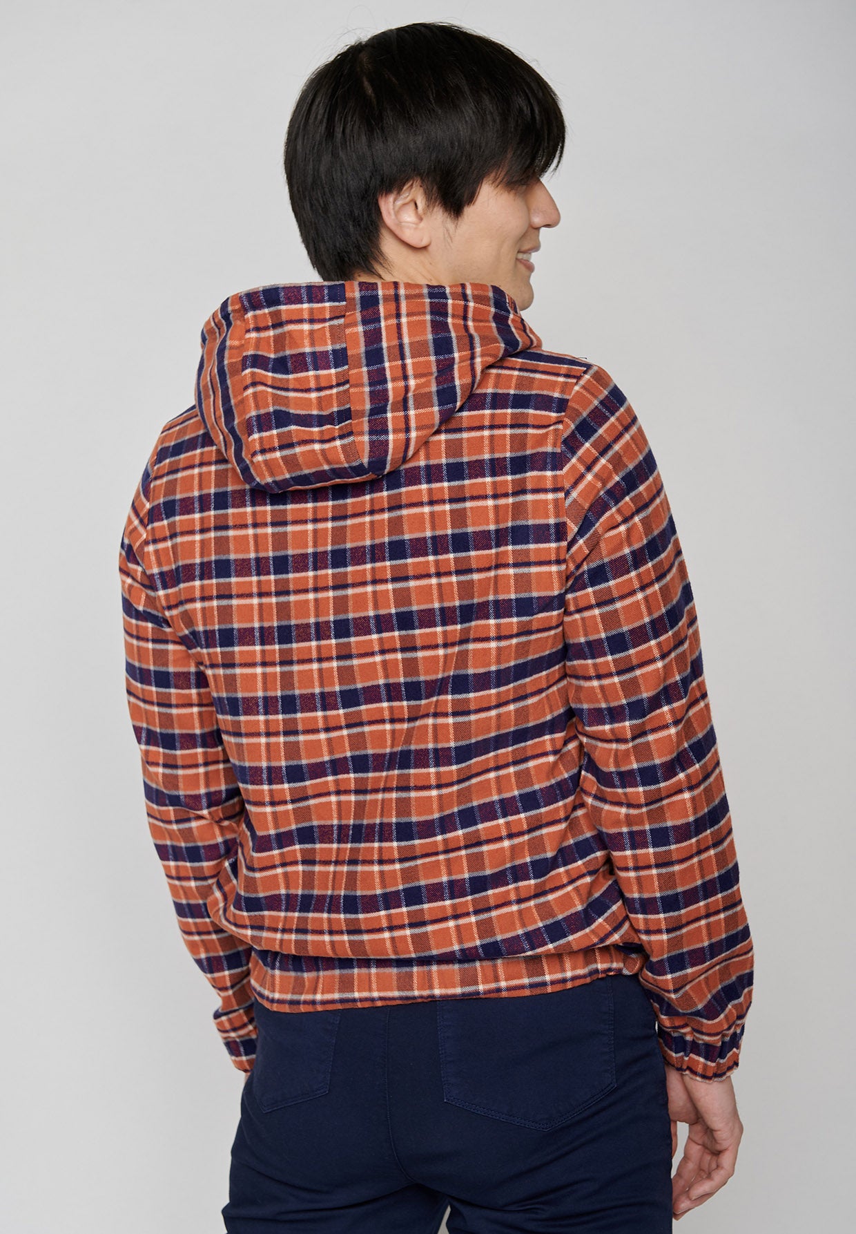 Burned Orange Check: Lässiger Half-Zip aus Bio-Baumwolle für Herren [7930]