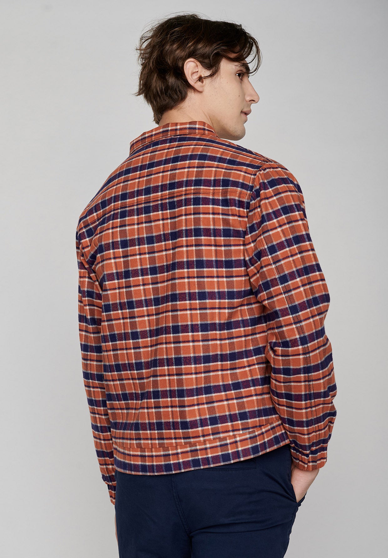 Burned Orange Check: Lässige Jacke aus Bio-Baumwolle für Herren [7935]