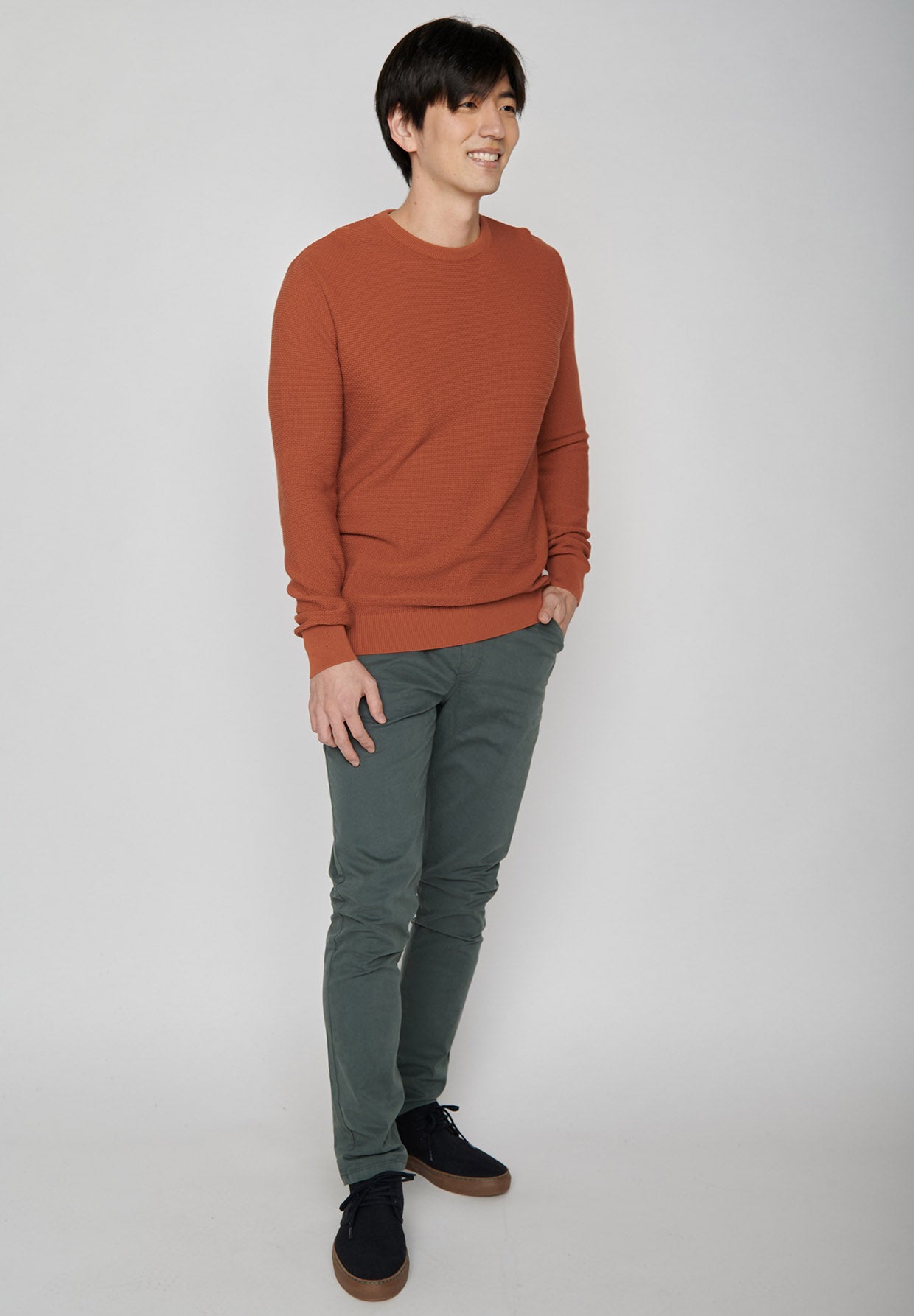 Burned Orange: Lässiger Strickpullover aus Bio-Baumwolle für Herren [7954]