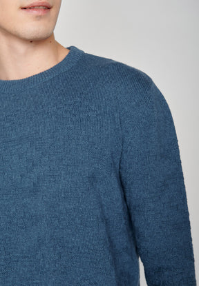 Frost Blue: Eleganter Strickpullover aus Wolle und Bio-Baumwole für Herren [7976]