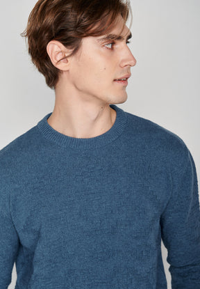 Frost Blue: Eleganter Strickpullover aus Wolle und Bio-Baumwole für Herren [7977]