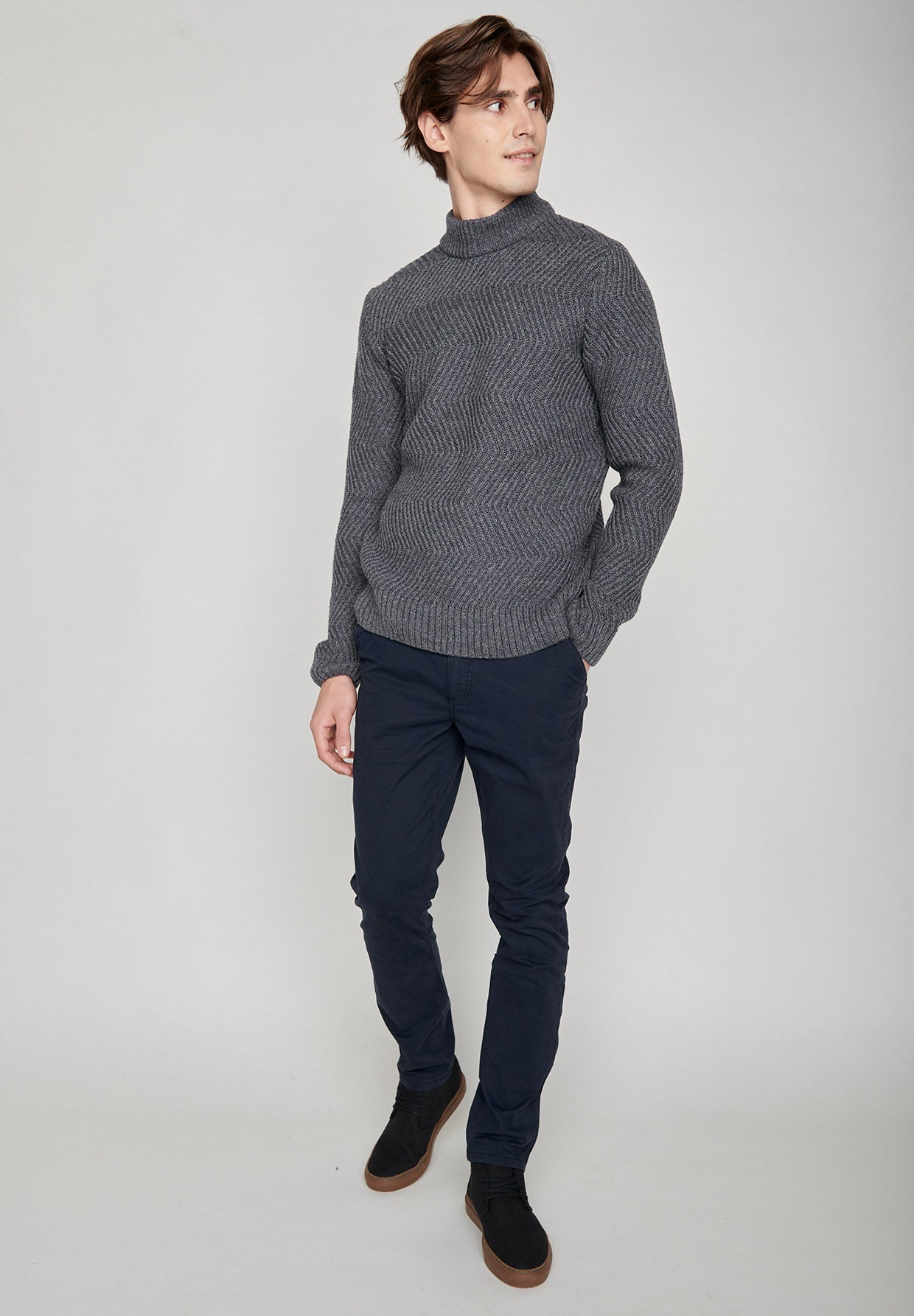 Atlantic Grey: Gemütlicher Strickpullover aus Woll Mix für Herren [7992]