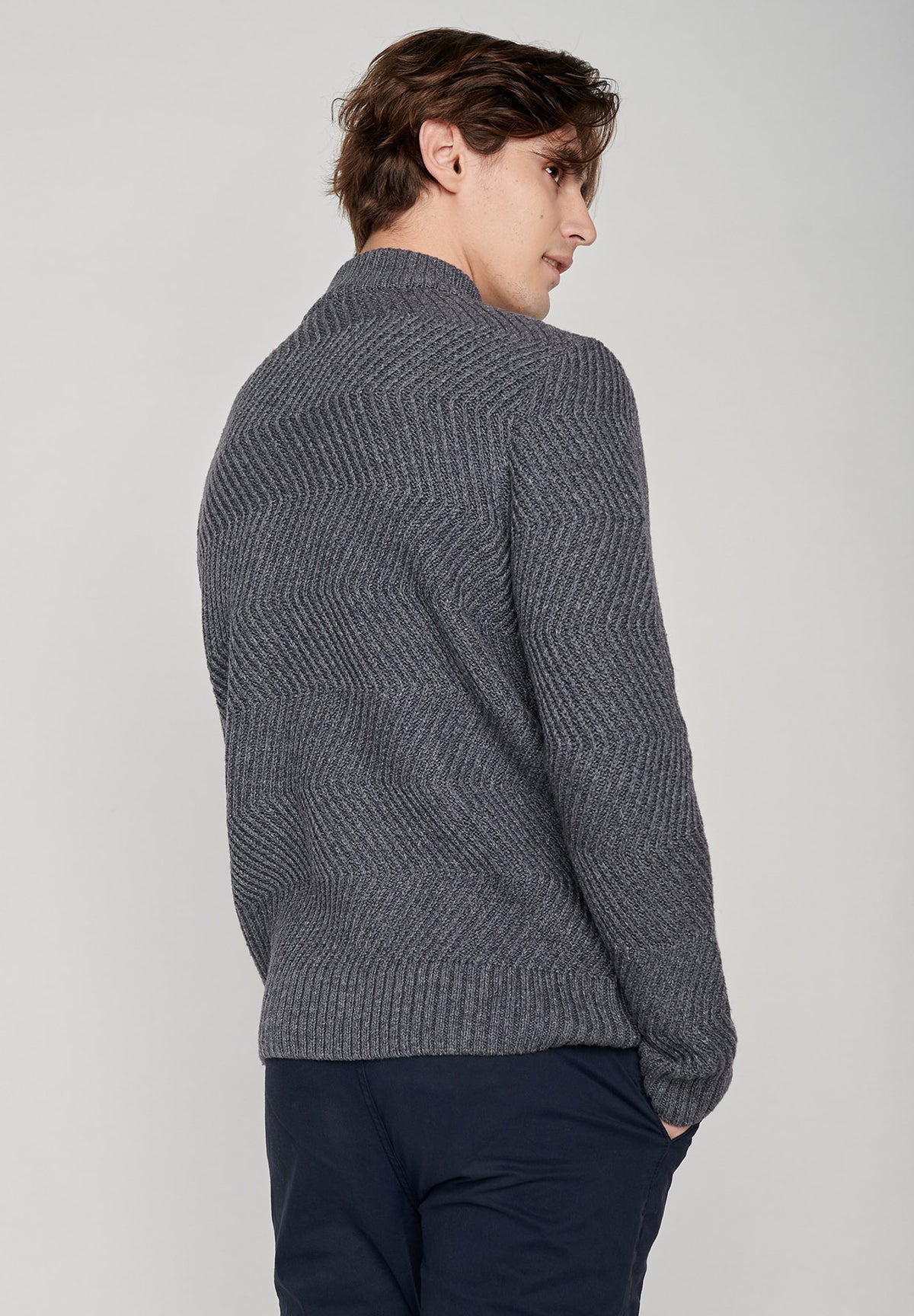 Atlantic Grey: Gemütlicher Strickpullover aus Woll Mix für Herren [7995]