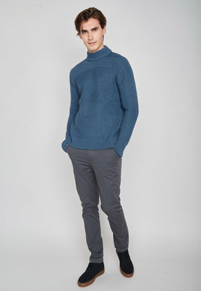 Frost Blue: Gemütlicher Strickpullover aus Woll Mix für Herren [8003]
