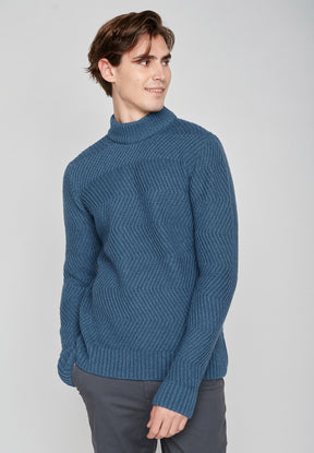 Frost Blue: Gemütlicher Strickpullover aus Woll Mix für Herren [8004]