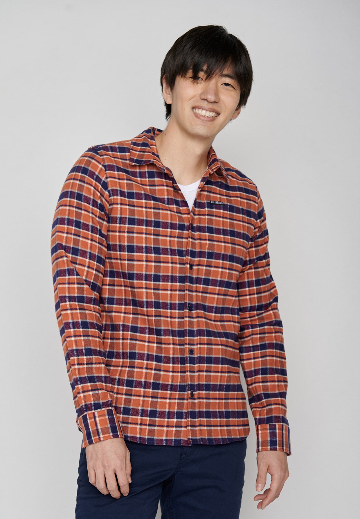 Burned Orange Check: Lässiges Hemd aus Bio-Baumwolle für Herren [8036]