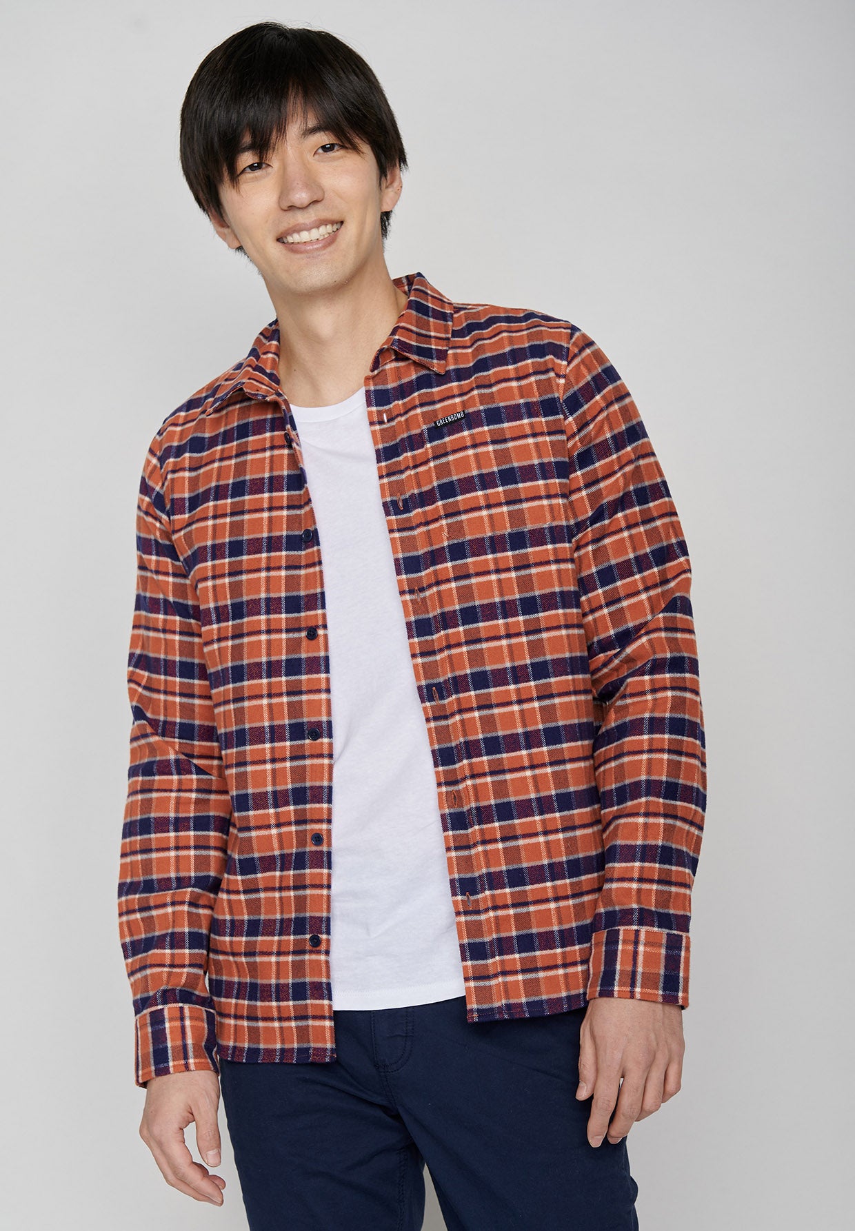 Burned Orange Check: Lässiges Hemd aus Bio-Baumwolle für Herren [8037]