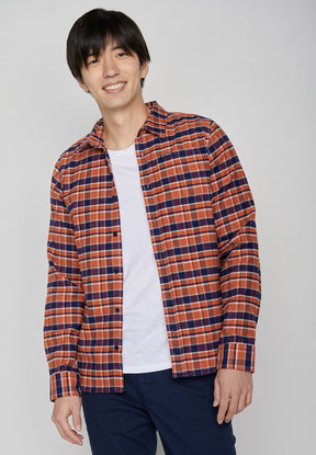 Burned Orange Check: Lässiges Hemd aus Bio-Baumwolle für Herren [8037]