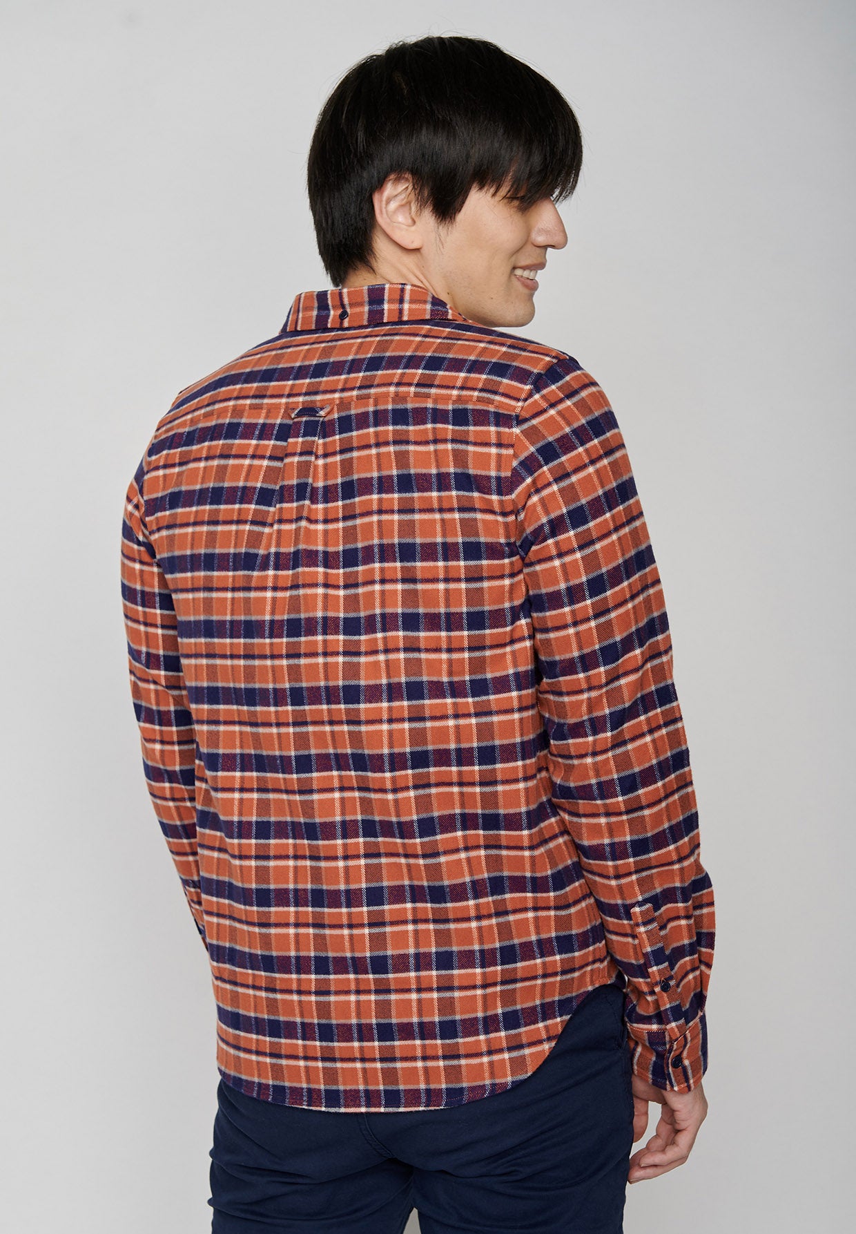 Burned Orange Check: Lässiges Hemd aus Bio-Baumwolle für Herren [8039]