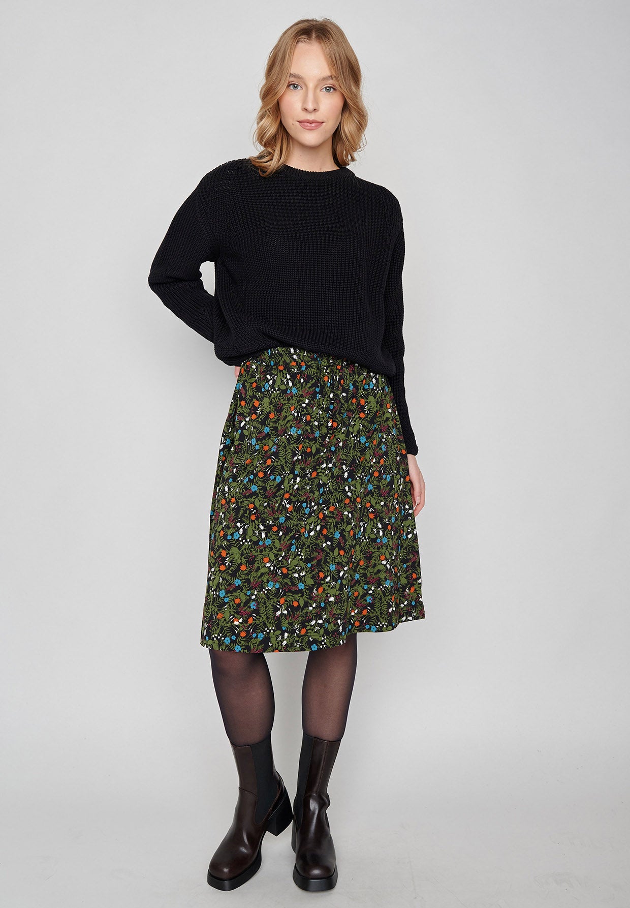 Schwarz:  Gemütlicher Strickpullover aus Bio-Baumwolle für Damen [8099]