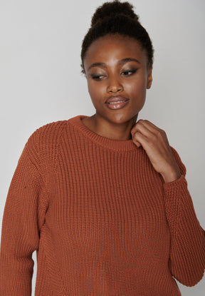 Burned Orange: Gemütlicher Strickpullover aus Bio-Baumwolle für Damen [8106]