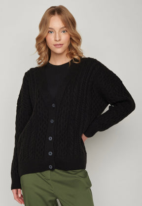 Black: Gemütliche Strickjacke aus Bio-Baumwolle für Damen [8110]