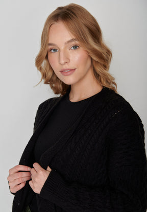 Black: Gemütliche Strickjacke aus Bio-Baumwolle für Damen [8112]