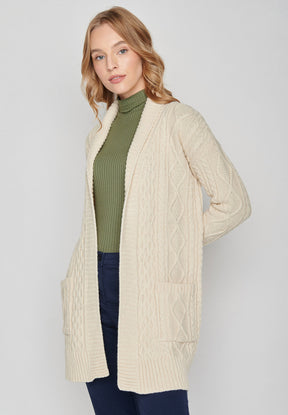 Weiß:  Gemütliche Strickjacke aus Woll Mix für Damen [8139]