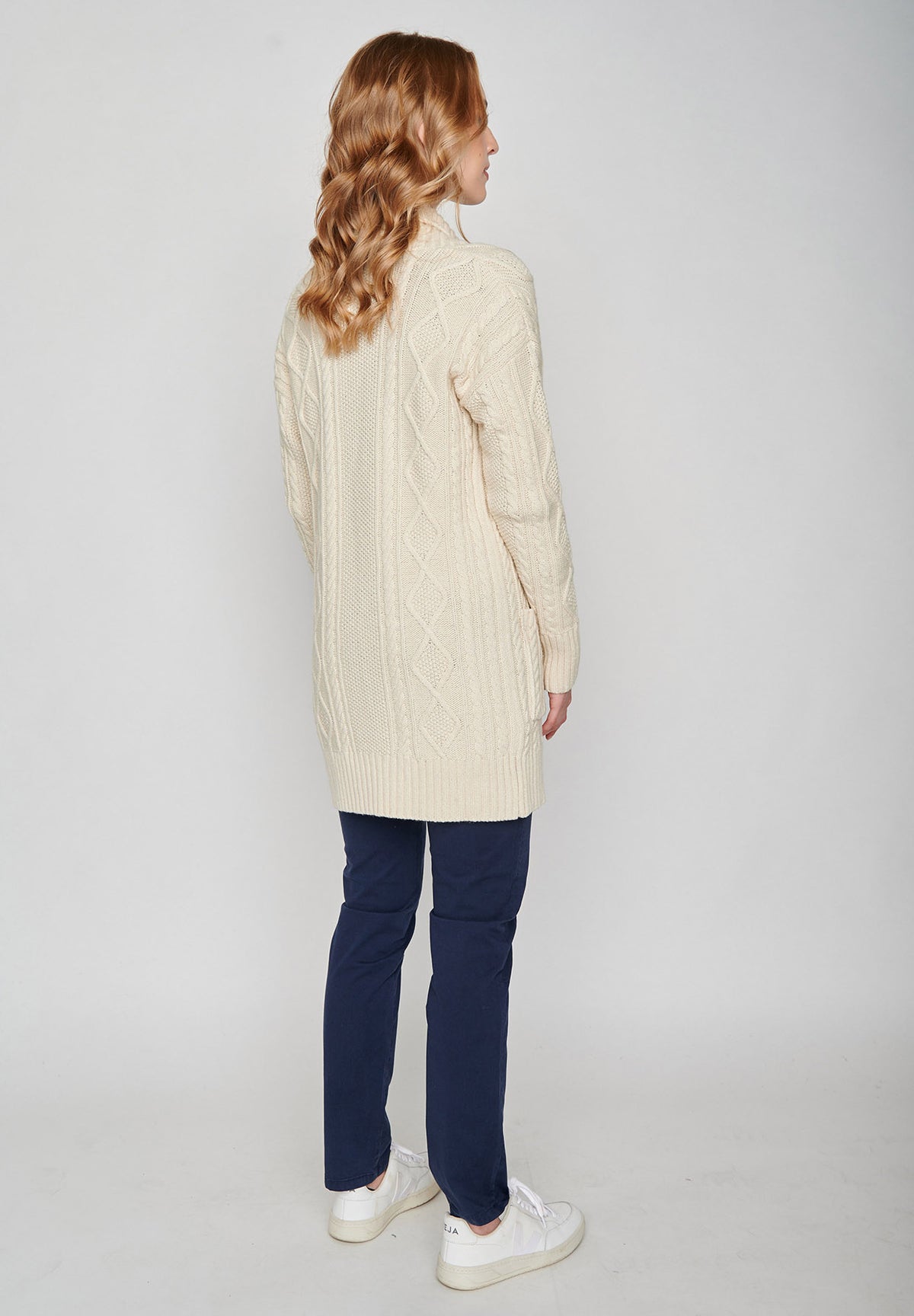 Weiß:  Gemütliche Strickjacke aus Woll Mix für Damen [8142]