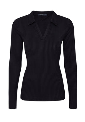 Schwarz:  Elegantes Longsleeve aus LENZING™ Tencel für Damen [8169]